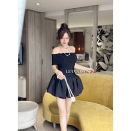 Thumbnail Váy Đẹp Dáng Ngắn Chân Váy Bí LECOONG V617 Đầm Tiểu Thư Trễ Vai 3