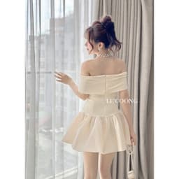 Thumbnail Váy Đẹp Dáng Ngắn Chân Váy Bí LECOONG V617 Đầm Tiểu Thư Trễ Vai 4