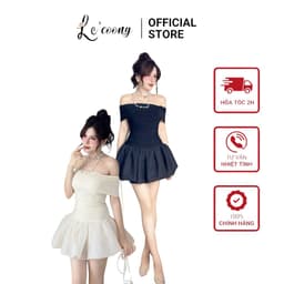 Thumbnail Váy Đẹp Dáng Ngắn Chân Váy Bí LECOONG V617 Đầm Tiểu Thư Trễ Vai 1