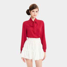 Thumbnail Áo kiểu sơ mi nữ MARC FASHION tay dài thắt nơ CBMX019822 2