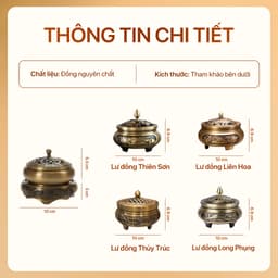 Thumbnail Lư đồng xông trầm hương Thiên Mộc Hương - Đồng đúc nguyên khối cao cấp nhiều mẫu 1