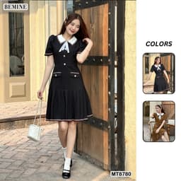 Thumbnail Đầm thiết kế cổ sơ mi ngắn tay tùng xếp ly BEMINE MT8780 1