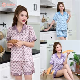 Thumbnail Bộ pijamas nữ SUNFLY chất lụa latin ht dáng áo cộc quần sooc ST9155 2