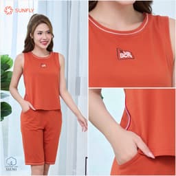 Thumbnail Bộ thể thao nữ SUNFLY chất cotton USA dáng áo sát nách quần ngố SS5761 3