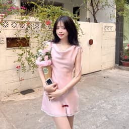 Thumbnail Đầm thiết kế cổ đổ đính nơ phối dây viền ren màu hồng SAM phong cách nữ tính nhẹ nhàng - Simple Twist Studio 3