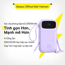 Thumbnail Sạc Dự Phòng Hai Đầu Dây Baseus 20000mAh PD 22.5W TypeC &IP 2 Cổng Tiện Dụng Cho iP 15 14 13 Samsung Điện Thoại 1