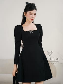 Thumbnail LEILA CLOSET | Đầm thiết kế Jelly đen, dáng xoè ngắn tay dài cách điệu (kèm tag nơ như hình) 1