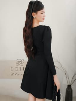 Thumbnail LEILA CLOSET | Đầm thiết kế Jelly đen, dáng xoè ngắn tay dài cách điệu (kèm tag nơ như hình) 2