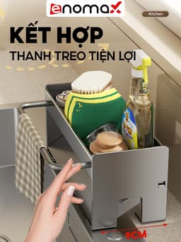 Thumbnail Giá kệ để đồ rửa bát Enomax đựng miếng rửa bát kèm thanh treo khăn, chất liệu Thép Carbon. Bảo hành 10 năm (Eno 0162) 2