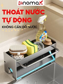 Thumbnail Giá kệ để đồ rửa bát Enomax đựng miếng rửa bát kèm thanh treo khăn, chất liệu Thép Carbon. Bảo hành 10 năm (Eno 0162) 1