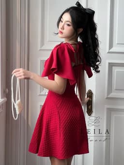 Thumbnail LEILA CLOSET | Đầm thiết kế Rosa tay nơ dáng xoè ngắn (không bao gồm 2tag đá cài vai) Đen/Đỏ/Kem 3