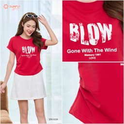 Thumbnail Áo phông nữ SUNFLY chất cotton compact dáng xếp ly eo cộc tay SFA1039 3