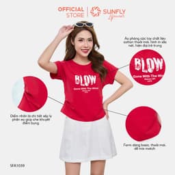 Thumbnail Áo phông nữ SUNFLY chất cotton compact dáng xếp ly eo cộc tay SFA1039 1
