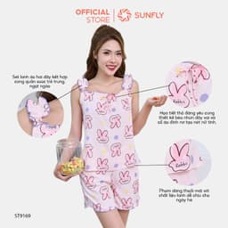 Thumbnail Đồ bộ mặc nhà nữ SUNFLY chất lanh lụa ht áo dây bèo quần sooc ST9169 1