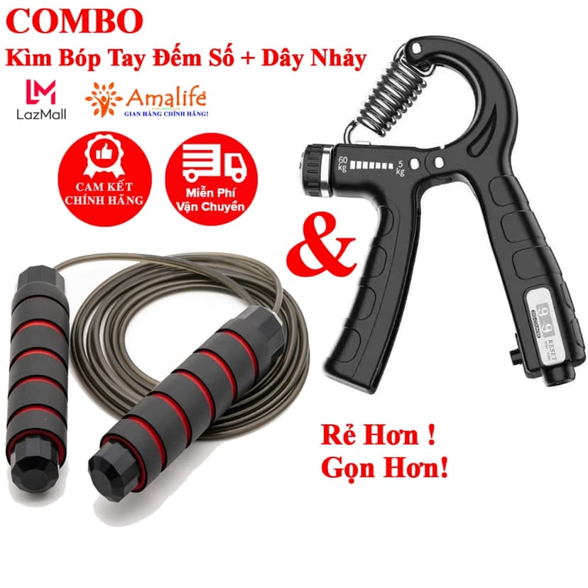 Ảnh COMBO Kìm Bóp Tay Đếm Số 5 – 60kg và Dây Nhảy Lõi Thép Cao Cấp Chính Hãng Amalife 1