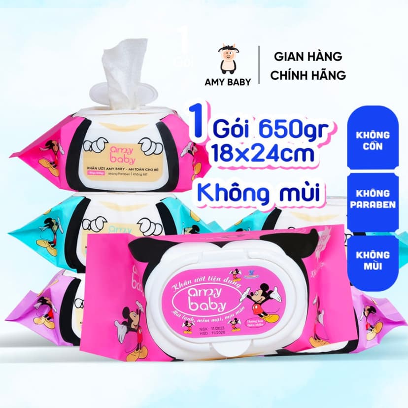 Ảnh 1 Gói Khăn Ướt 650gr Amy Baby An Toàn Cho Bé 1