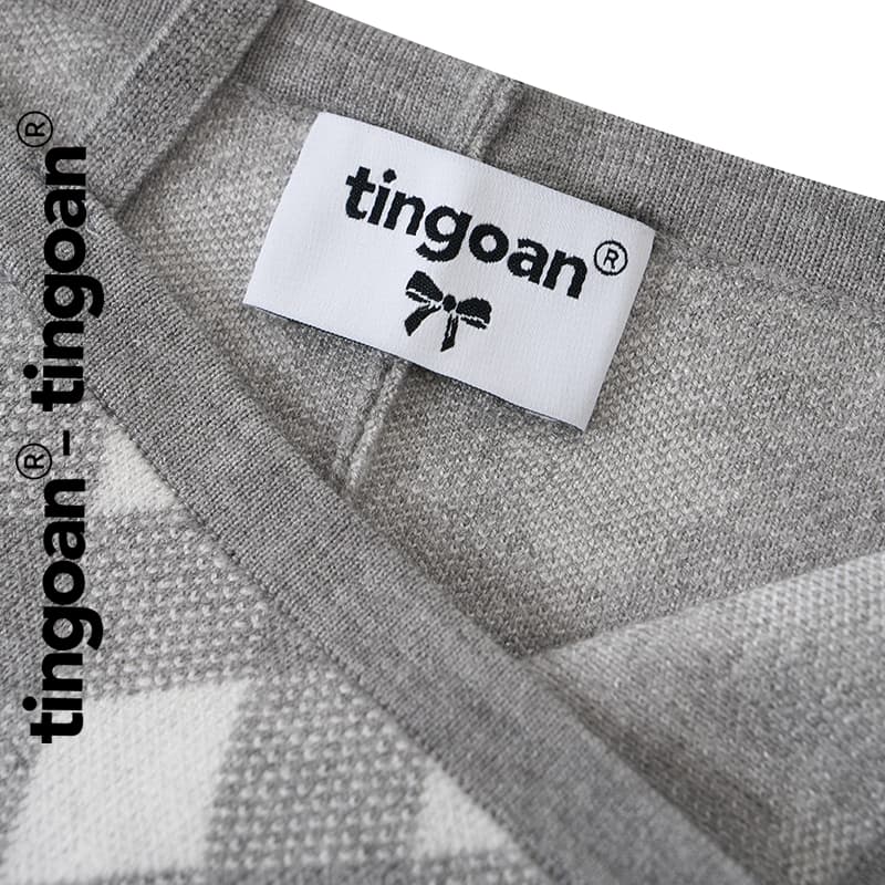 Ảnh TINGOAN®  - Áo cardigan set len xù crop kẻ quả trám có quây xám tingoan LOVE YOU BACK CARDIGAN/GR PHIÊN BẢN MỚI t6.2024 4