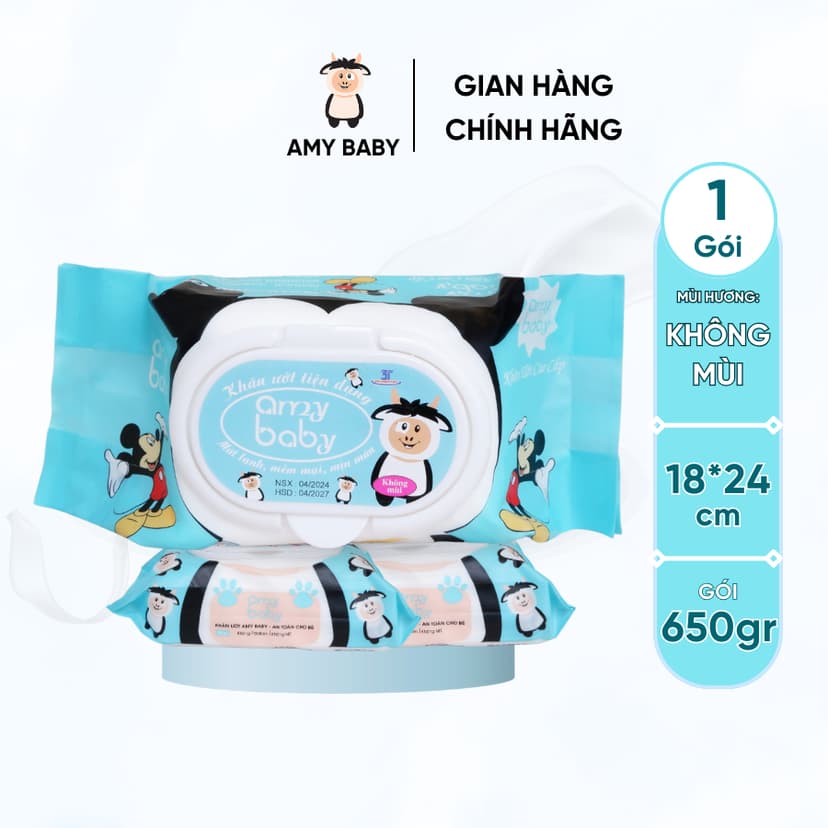 Ảnh 1 Gói Khăn Ướt 650gr Amy Baby An Toàn Cho Bé 2