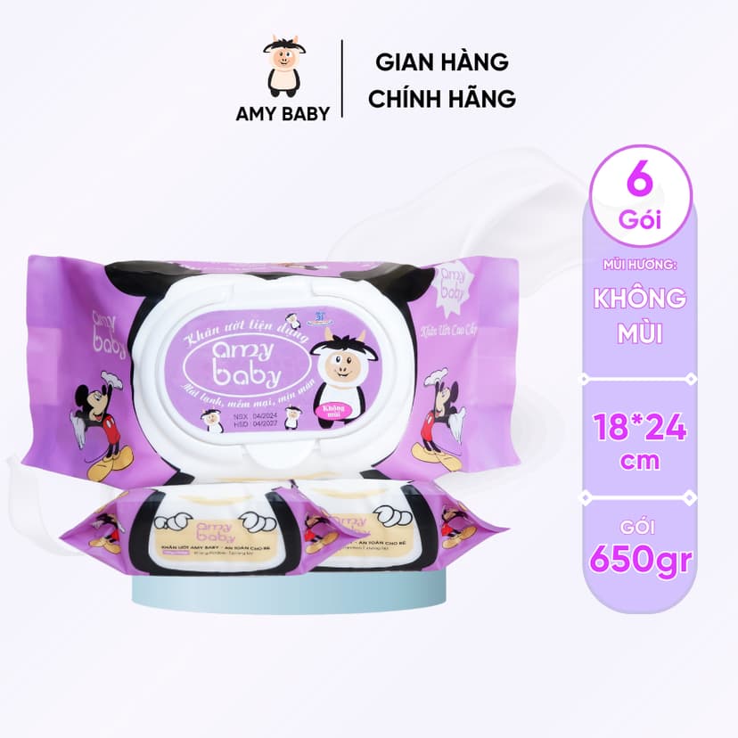 Ảnh 6 Gói Khăn Ướt 650gr Amy Baby Kháng Khuẩn 4