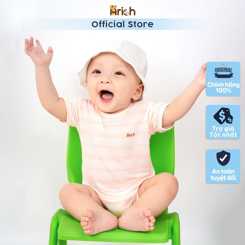 Ảnh Body chip cộc tay phối sọc Arich,vải sợi tre thông hơi, mát, mịn cho bé trai, gái sơ sinh -18 tháng 1