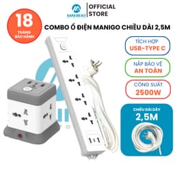 Thumbnail Combo ổ cắm điện đa năng Manigo chiều dài 2,5M công suất 2500W Tích Hợp Sạc USB TypeC BH 18 Tháng 2