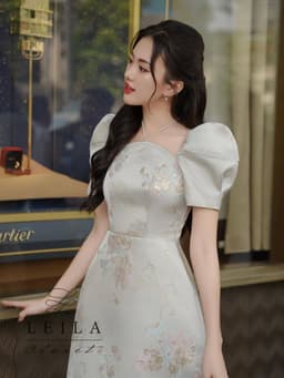 Thumbnail LEILA CLOSET | Đầm gấm thiết kế Helen tay phồng cổ yếm 2