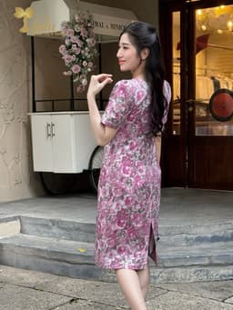 Thumbnail Đầm dự tiệc gấm taffeta hoa 3D trẻ trung sang trọng ZOL by TIFALU màu tím hồng - ZOL215PINK 4