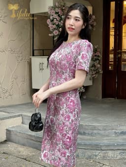 Thumbnail Đầm dự tiệc gấm taffeta hoa 3D trẻ trung sang trọng ZOL by TIFALU màu tím hồng - ZOL215PINK 3