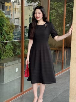 Thumbnail Váy nữ đầm công sở Zol by TIFALU dáng xòe trẻ trung chất tằm Nhật nhẹ mát - ZOL409BLK 4