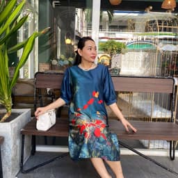 Thumbnail Đầm Thiết Kế MAI THY, Mẫu Váy Đi Tiệc Sang Trọng Cho Mẹ Cổ Tròn Ngắn Tay Bigsize Chất Lụa Latinh In 3D Lịch Sự Trang Nhã 1