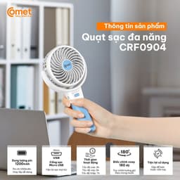 Thumbnail Quạt Sạc Mini Gấp Gọn Cầm Tay Comet CRF0904 3W Nhỏ Gọn Sạc USB Tiện Lợi, Dung Lượng Pin 1.200mAh 3