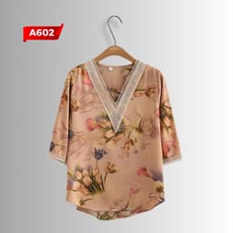 Thumbnail Bộ Đồ Trung Niên S602, Set Quần Áo Nữ Cho Mẹ Chất Lụa Cổ V Phối Ren Tay Lỡ Hoa Tulip | Thời Trang MAI THY U60 1