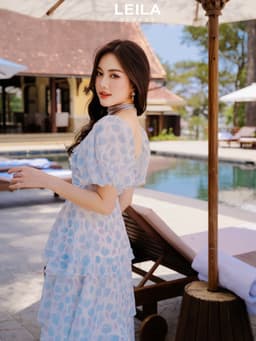 Thumbnail LEILA CLOSET | Đầm maxi thiết kế Orina xanh 3 tầng thắt nơ 2