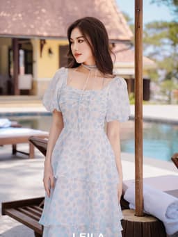 Thumbnail LEILA CLOSET | Đầm maxi thiết kế Orina xanh 3 tầng thắt nơ 3