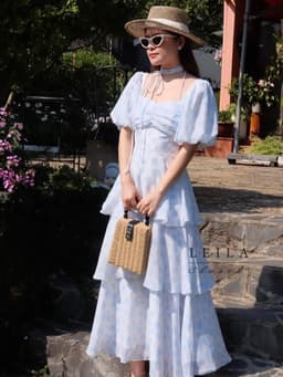Thumbnail LEILA CLOSET | Đầm maxi thiết kế Orina xanh 3 tầng thắt nơ 1