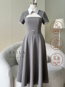 Thumbnail LEILA CLOSET | Đầm thiết kế Sanee cổ Đức khoét ngực, tùng xoè dài có túi, dây belt tôn dáng 2