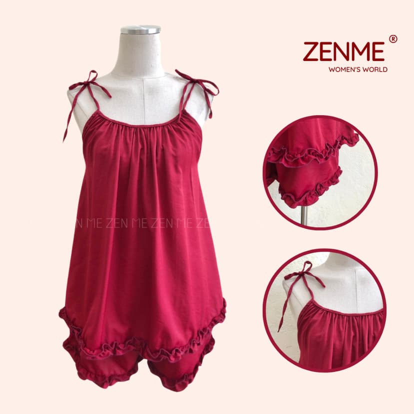 Ảnh Bộ Đồ Ngủ Nữ Hai Dây Bèo Chất Đũi mềm mịn nhẹ nhàng nữ tính BDB0624, Zen Me Women's World 4