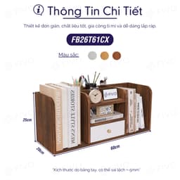 Thumbnail Kệ Sách Gỗ Đẹp Để Bàn FIVO FB26 Cao Cấp Màu Gỗ Và Walnut, Có Hộc, Tiết Kiệm Diện Tích, Bo Góc Thẩm Mĩ 2