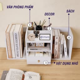 Thumbnail Kệ Sách Gỗ Đẹp Để Bàn FIVO FB26 Cao Cấp Màu Gỗ Và Walnut, Có Hộc, Tiết Kiệm Diện Tích, Bo Góc Thẩm Mĩ 4