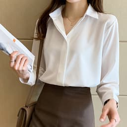 Thumbnail Áo sơ mi nữ dài tay trắng, đen dáng suông giấu nút THOCA HOUSE sơ mi công sở vải lụa chéo mềm mịn 3