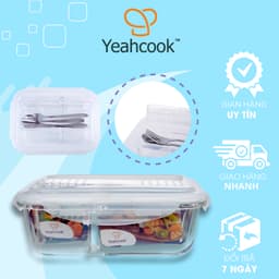 Thumbnail Hộp đựng cơm thủy tinh 2 ngăn cao cấp YEAHCOOK - Kèm bộ thìa, dĩa, dao tiện lợi 3