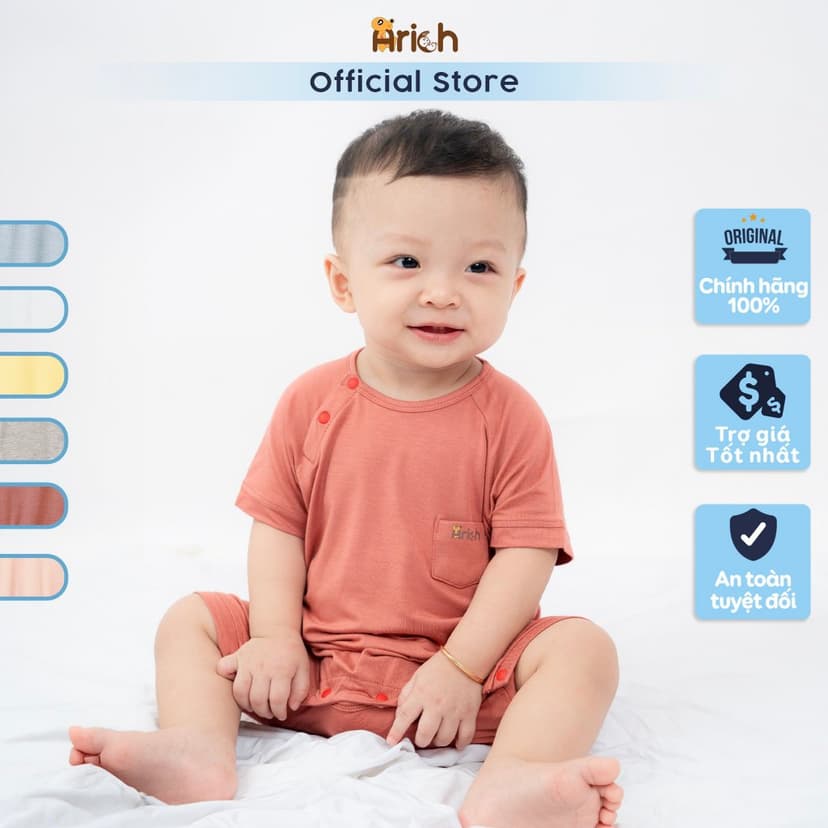 Ảnh Body cộc tay Arich vải sợi tre petit cao cấp, co giãn, mềm mịn cho bé trai bé gái size 0-18tháng 1