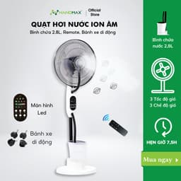 Thumbnail Quạt Hơi Nước NANOMAX QN 09, Phun Sương ION Âm Màn Hình LED Dung Tích 2,8L 3 Tốc Độ Chế Độ Gió 5 Bánh Xe Kèm Remote 1