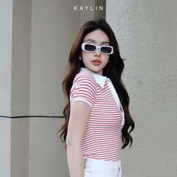 Thumbnail Áo thun KAYLIN Polo form ôm phối sọc chất vài thun co giản phong cách công sở thanh lịch - N2252 4