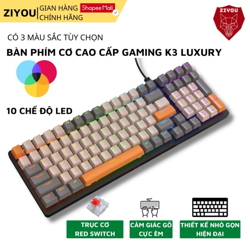 Ảnh Bàn Phím CƠ ZIYOU K3 Luxury Cao Cấp, Phím Gõ Êm Sử Dụng Trục Cơ Red Switch, Led 16,5 Triệu Màu 10 Chế Độ, Bảo Hành 12t 1