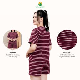 Thumbnail Bộ đùi nữ chất cotton thời trang Việt Thắng áo cộc tay quần đùi kẻ sọc - B43.2407 3