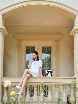 Thumbnail Đầm Tay Ngắn Đính Lông Vũ Cổ Nơ Tiểu Thư - EDINI - D1630 2