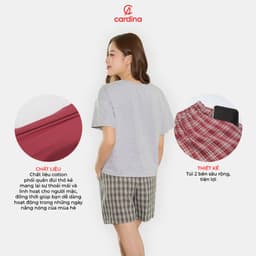 Thumbnail Đồ bộ nữ CARDINA chất liệu cotton thoáng mát hình in nổi bật kế hợp quần thô kẻ trẻ trung 4BCF02 1