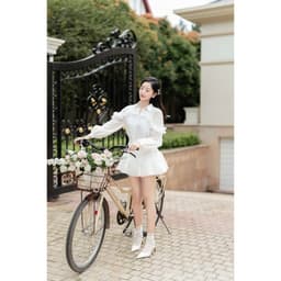 Thumbnail Áo sơ mi cuộn bèo cách điệu 2S17.2406OG, áo sơ mi tơ mềm mại phối bèo phong cách quý cô thanh lịch thiết kế bởi JM 4