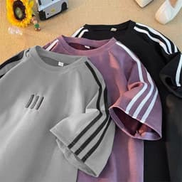 Thumbnail Áo Phông Form Rộng thêu 3 sọc trước ngực  Áo Thun Tay Lỡ Nam Nữ  Form Rộng Unisex Cotton khô thoáng mát thấm hút mồ hôi 2